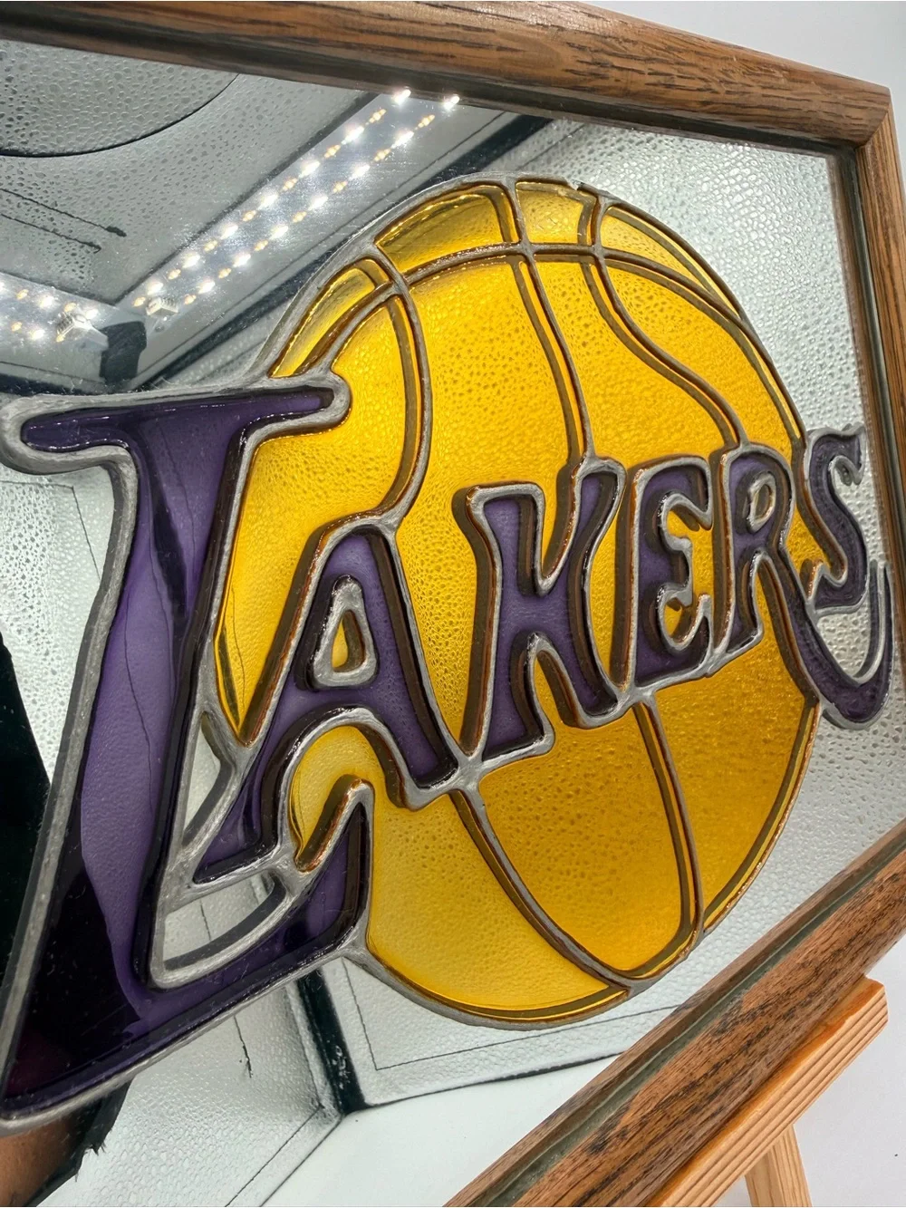 Retro Los Angeles Lakers Stained Glass Mirror Wall Art - Purple & Gold